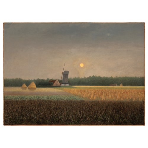 Last rays of sun and rising moon